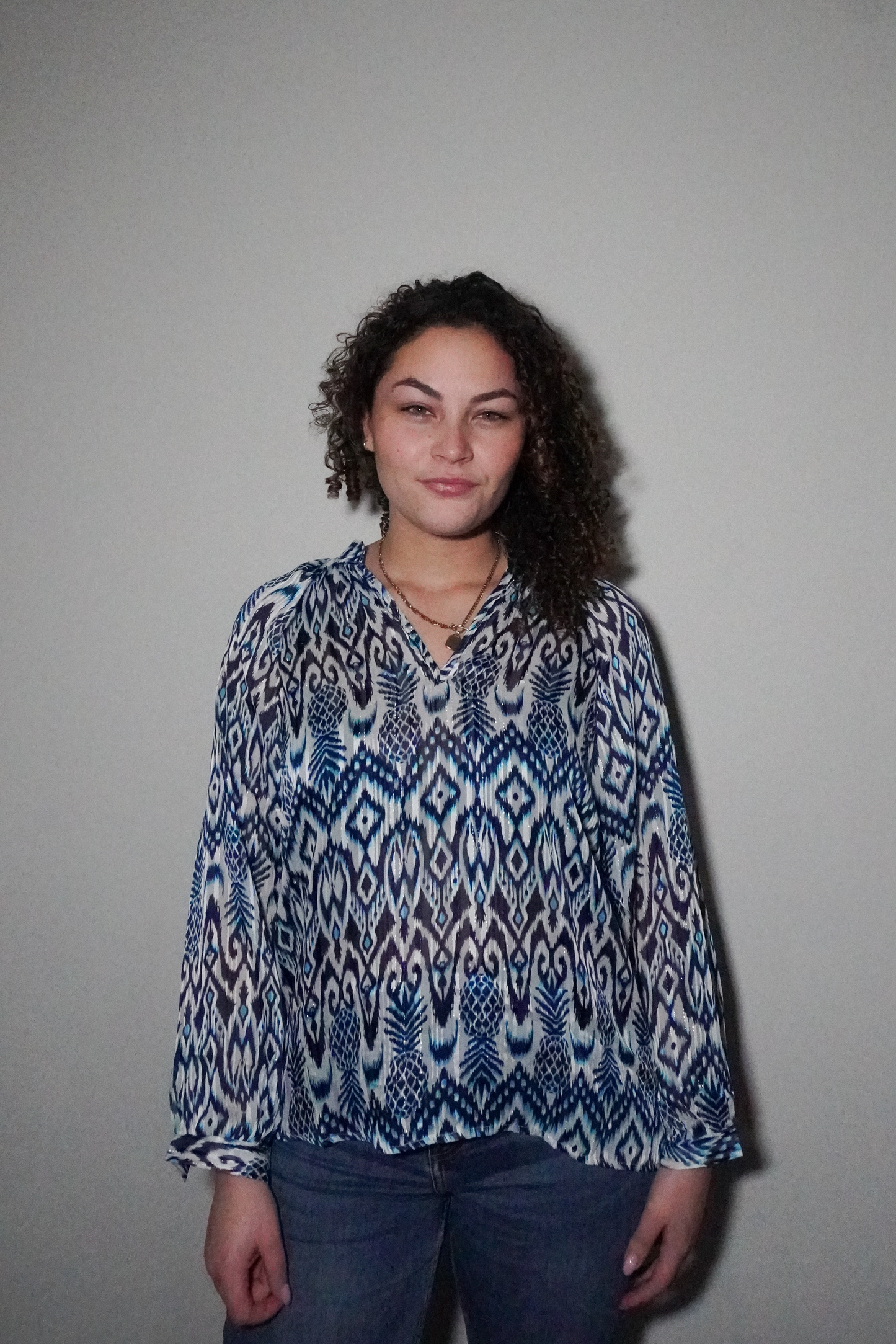 Blue light glitter blouse