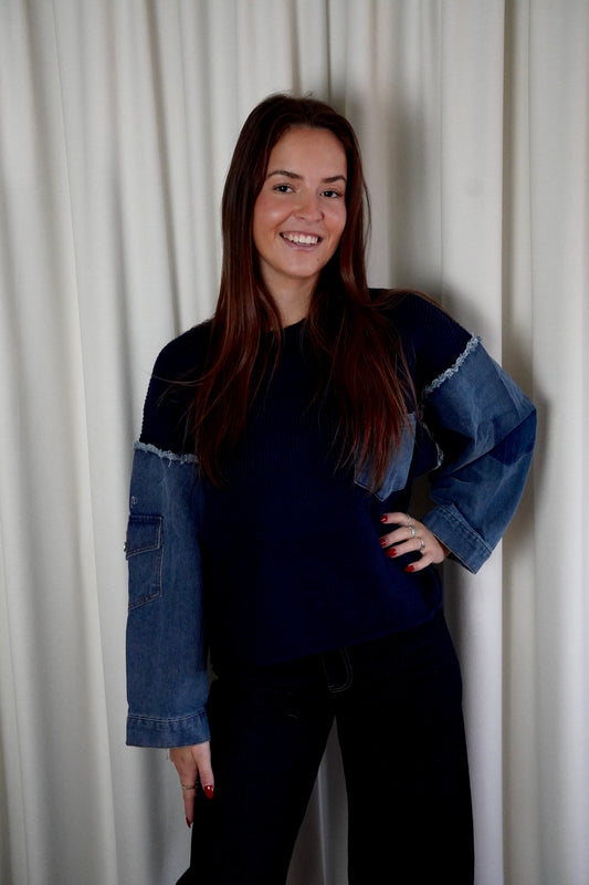 Navy denim sweater