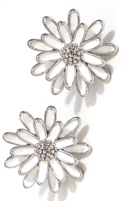 Silver flower oorbel