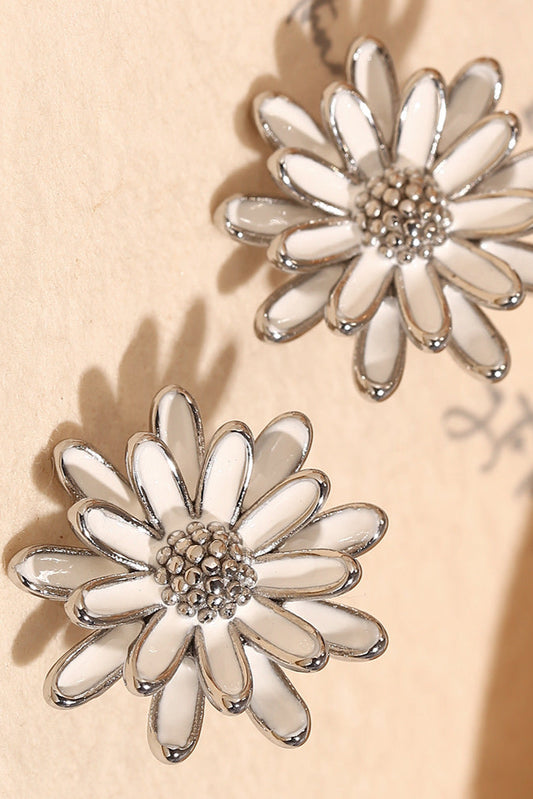 Silver flower oorbel